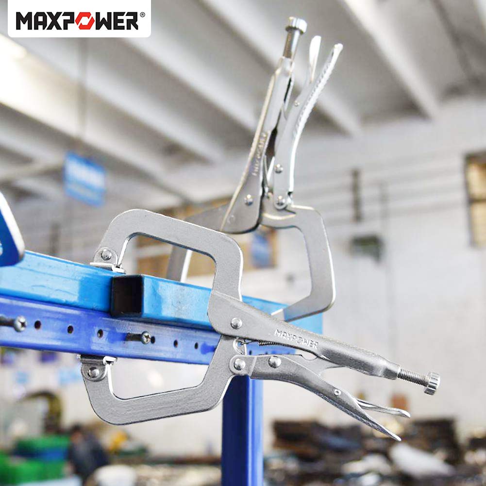 MAXPOWER 15-pc Locking Pliers Set with C-clamps, Long Nose, Pinch Off, Sheet Metal Clamp, U Shaped Pliers and Tool Bag