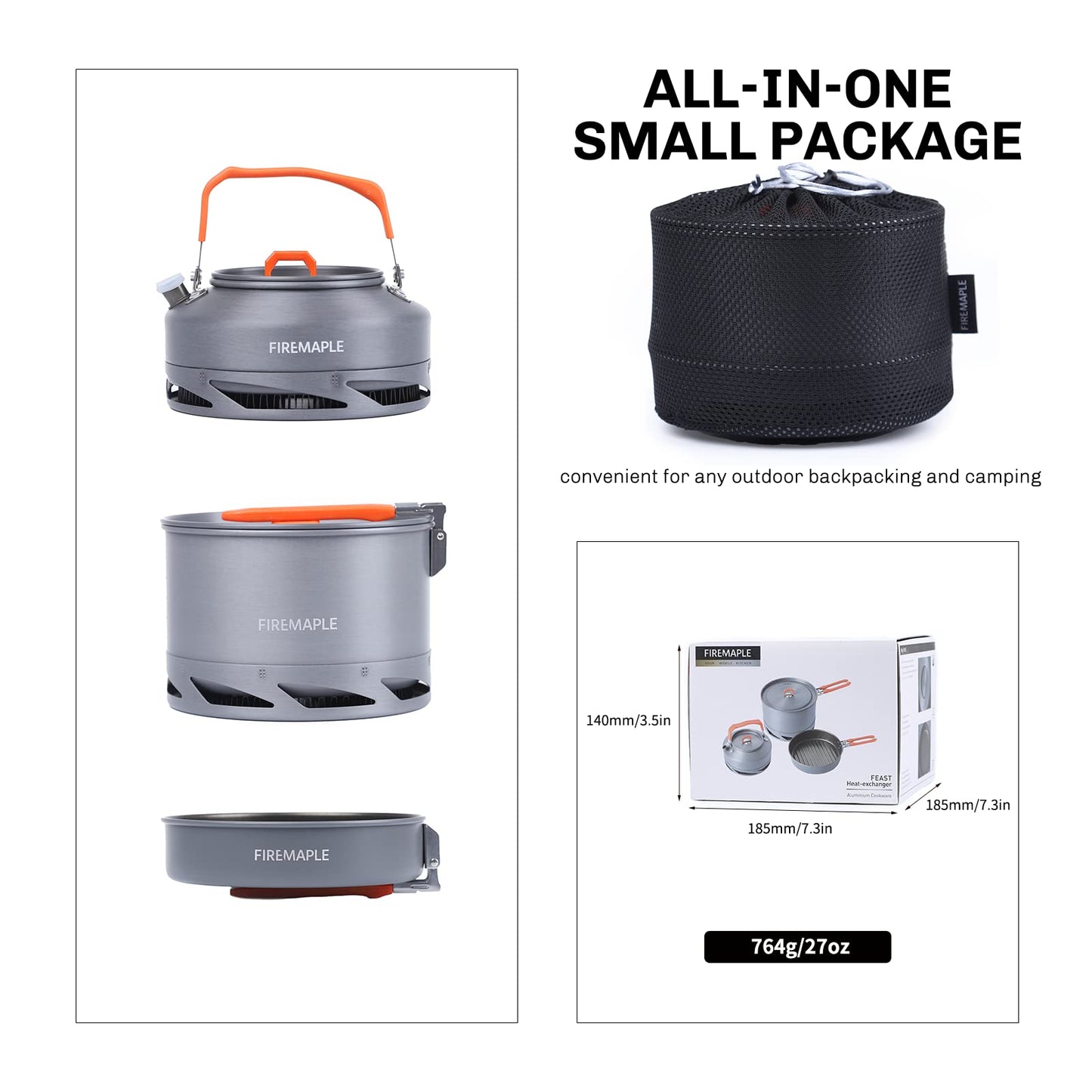 Fire-Maple Feast 4 Piece Camping Cookware Cookware Cookware Kit Outdoor Cookware Set with Pots, Kettle, Saucepans and Spatula for Hiking Fishing Picnic