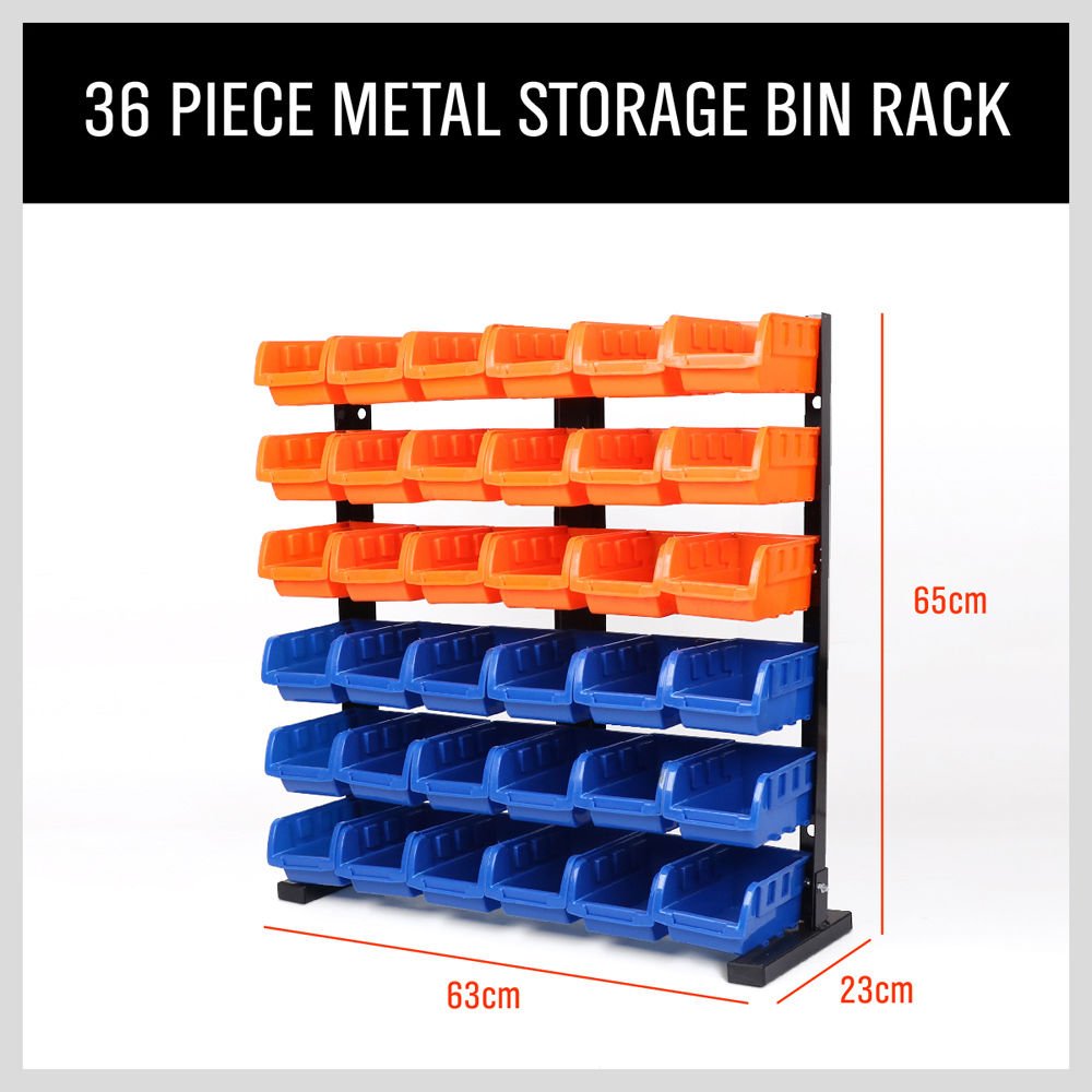 HORUSDY Wall Mounted Storage Bins Parts Rack 30PC Organizer Garage Plastic Shop Tool for Men's Gift, Blue,Orange,Red