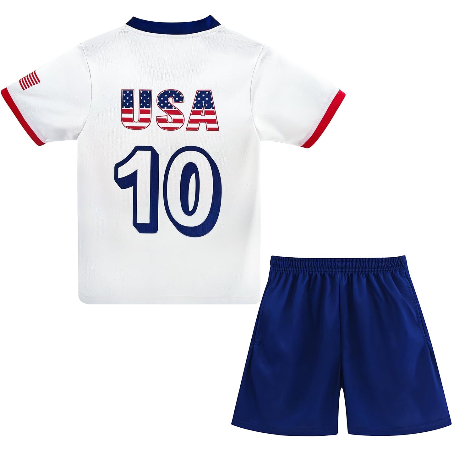 Kid USA Soccer Jersey and Shorts Set, #10 National Team Boy Girl Soccer Shirt Set Breathable Youth Football Shirt and Shorts for Training Match(7-8Y)
