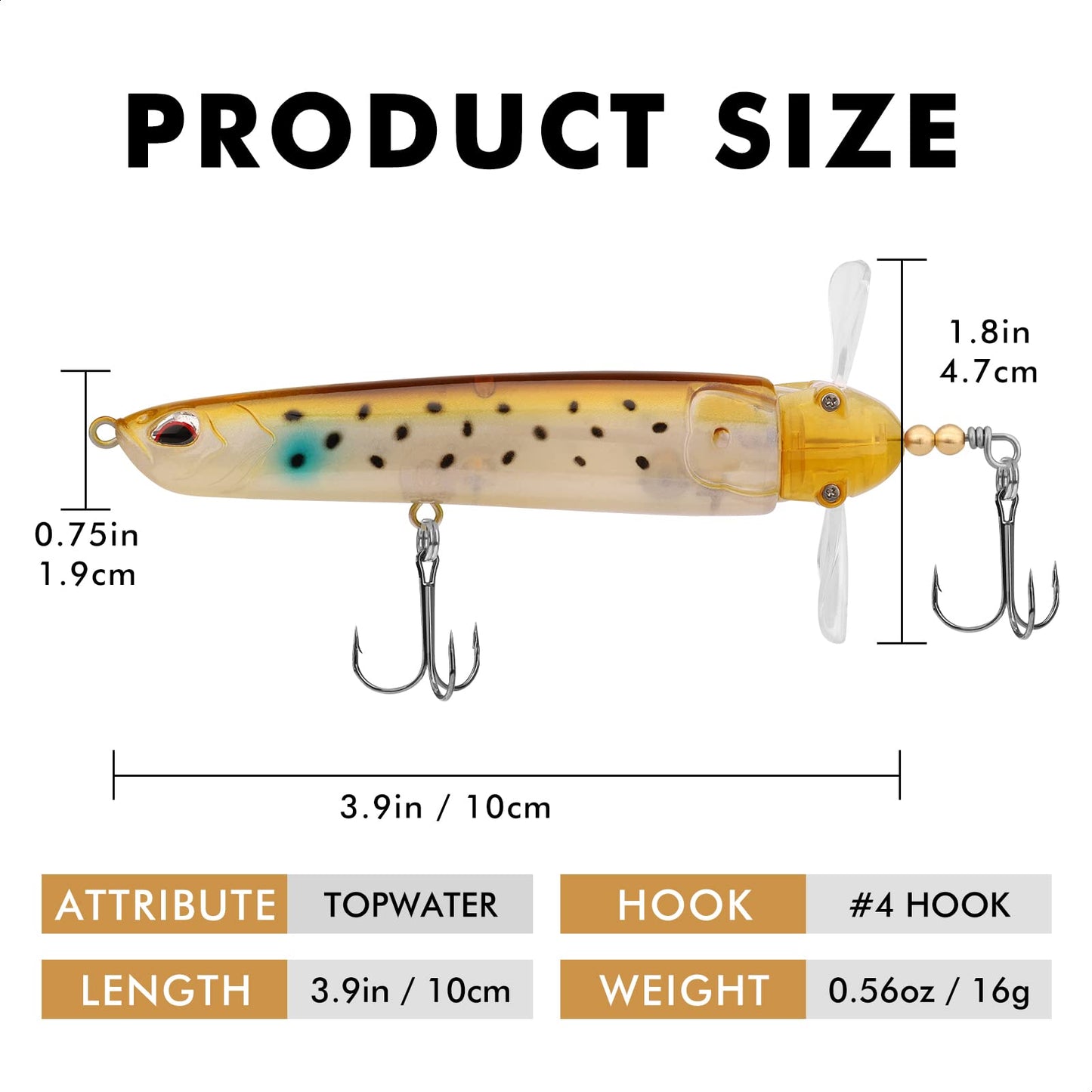 TRUSCEND PoPobait Plopper with BKK Hooks, Top Water Fishing Lures for Bass Walleye Pike Catfish Musky Perch, Floating Lure for Freshwater or Saltwater, Amazing Teasers Fishing Gifts for Family Fishing