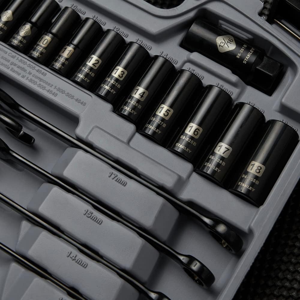 STANLEY Drive Socket Set, Black Chrome, Laser Etched, 99-Piece (92-839)