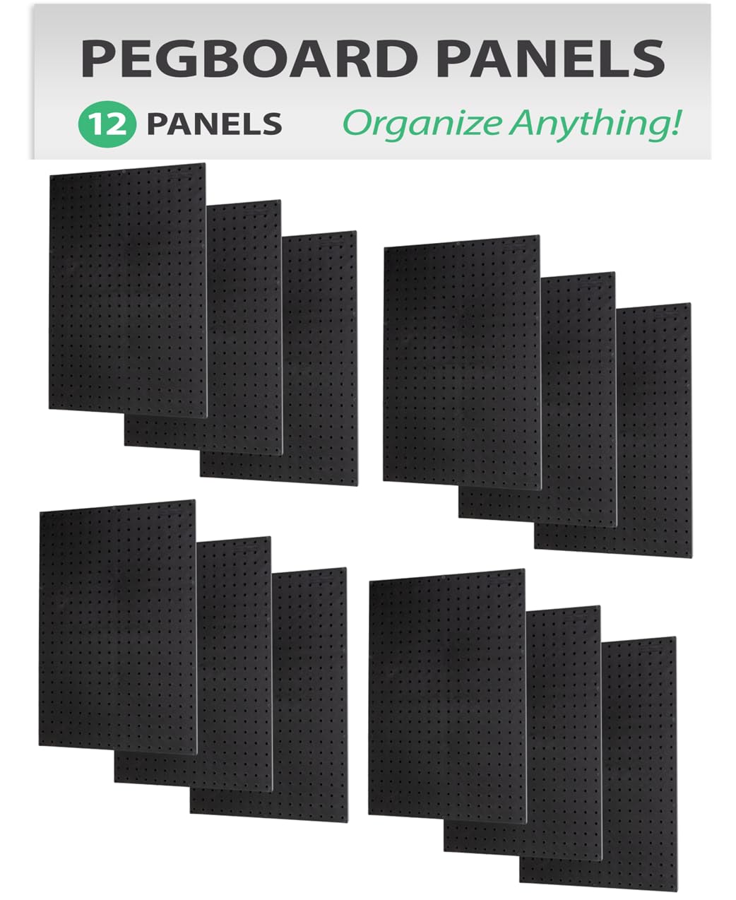 WallPeg Pegboard Wall Organizer - 96” Wide | 4 Pack 24”x16” Heavy Duty Plastic Peg Boards | Made in USA | Garage Tool Storage, Workshop, Craft Room, Office Wall Organizer | Tuff Peg-Board Panels