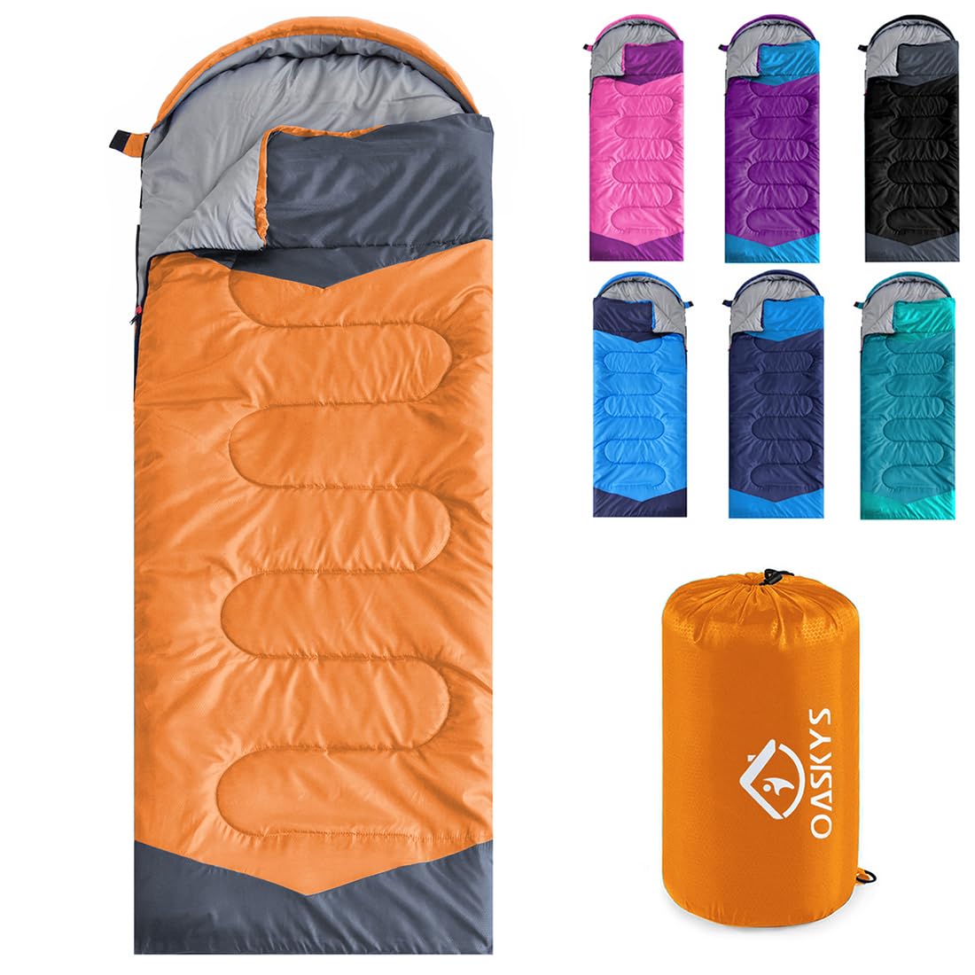 oaskys Camping Sleeping Bag - 3 Season Warm & Cool Weather - Summer Spring Fall Lightweight Waterproof for Adults Kids - Camping Gear Equipment, Traveling, and Outdoors