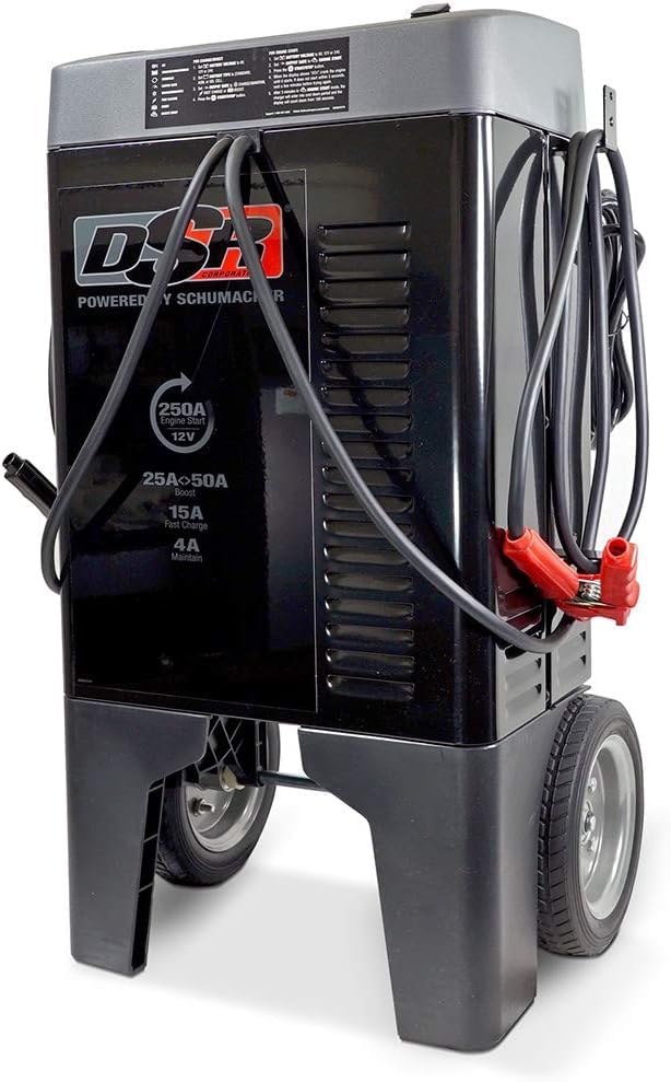 Schumacher Electric DSR Pro Series 12V Battery Charger & Engine Starter - Heavy Duty Wheeled Battery Charger - 250 Peak Amps - for Cars, Trucks, RVs & More - DSR121