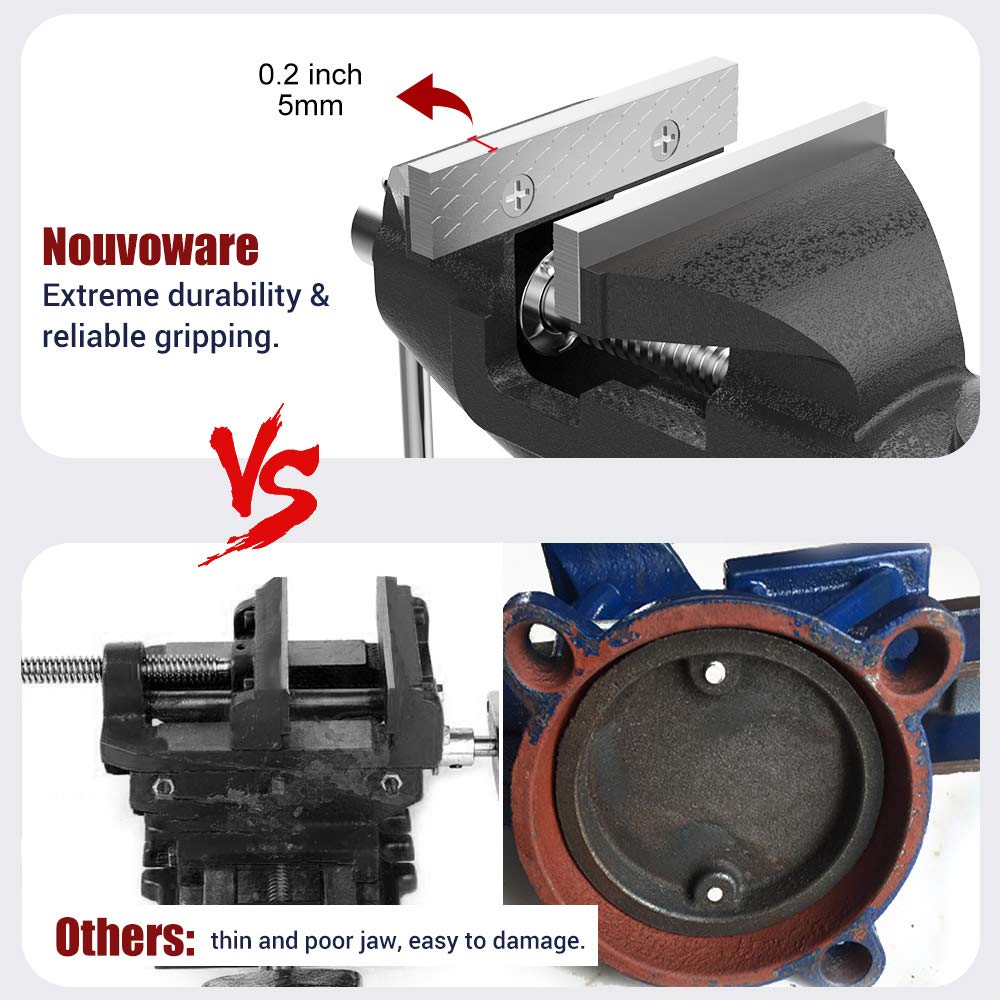 Nuovoware Table Vise 3 Inch, 360° Swivel Base Universal Home Vise Portable Bench Clamp, Clamp-on Vise Bench Clamps Fixed Tool for Woodworking, Metalworking, Cutting Conduit, Drilling, Sawing, Blue