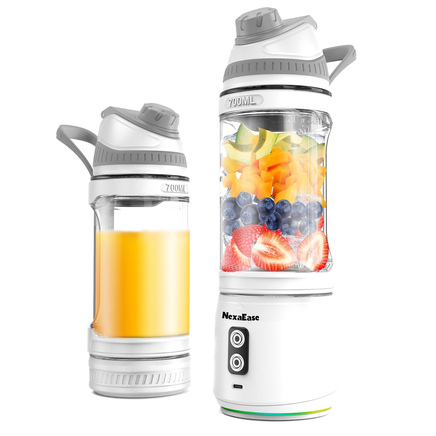 Portable Blender with Insulated Carrying Case & Recipe Book for Shakes and Smoothies, 24 OZ Personal Juicer Electric Protein Shaker Bottle, Mini Small Blender Cup with USB-C Rechargeable, Travel Lid