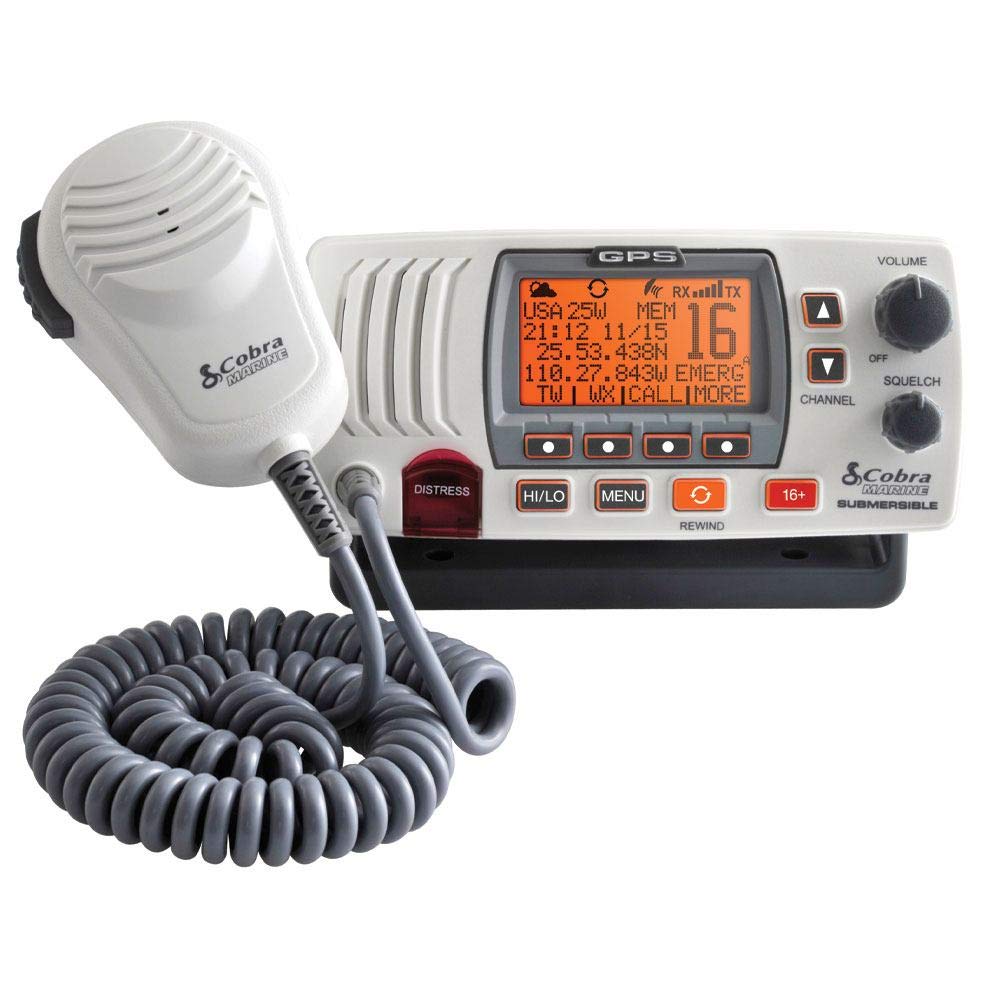 Cobra MR F77B GPS Fixed Mount VHF Marine Radio – 25 Watt VHF, Built-In GPS Receiver, Submersible, LCD Display, Noise Cancelling Mic, NOAA Weather, Signal Strength Meter, Scan Channels, Black/Grey