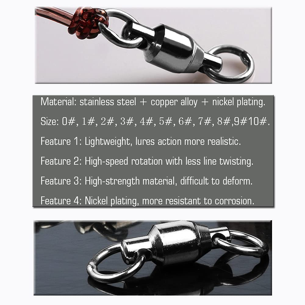 AMYSPORTS Barrel Ball Bearing Swivel Saltwater Stainless Rolling Fishing Swivel Steel High Strength Fishing Swivels Connector Solid Welded Rings Black Nickel
