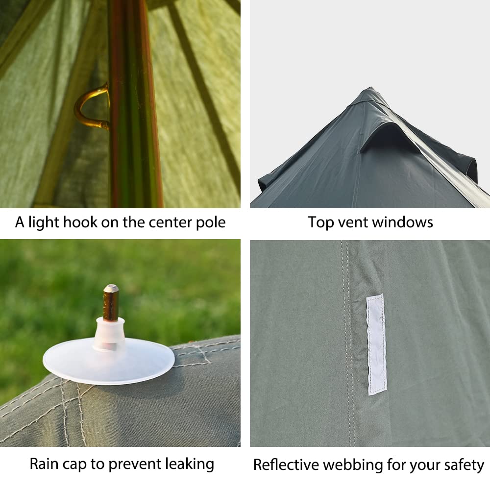 Cotton Canvas Bell Tent with Stove Jack, Roomy Yurt for Family Glamping Camping, 4 Season Tent with Zipped Removable Floor