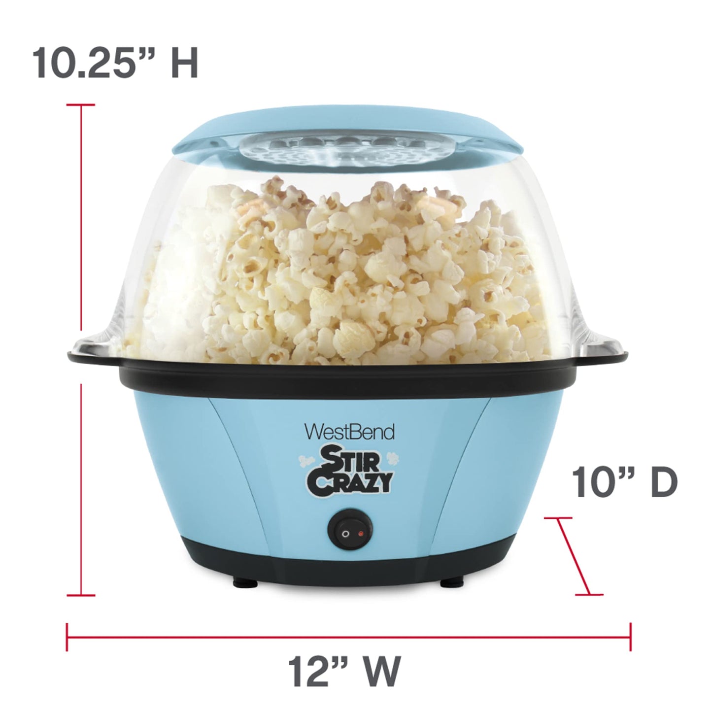 West Bend Stir Crazy Hot Oil Popcorn Popper, Popcorn Maker Machine with Large Serving Bowl Lid and Stirring Rod Perfect for Movie Night Snack Time or Parties, 6-Quart, Red