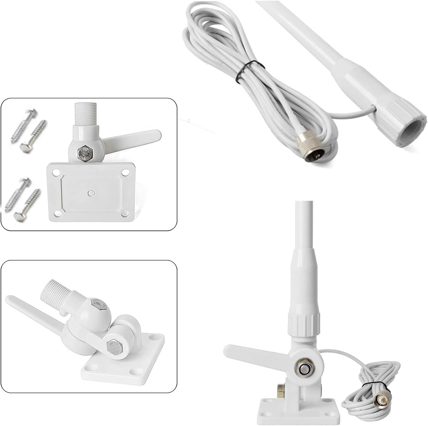Marine VHF Radios Antenna for Boat, for Horizon Icom Cobra ham Radios, 7meters RG-58U Cable, Adjustable Ratchet, Nails