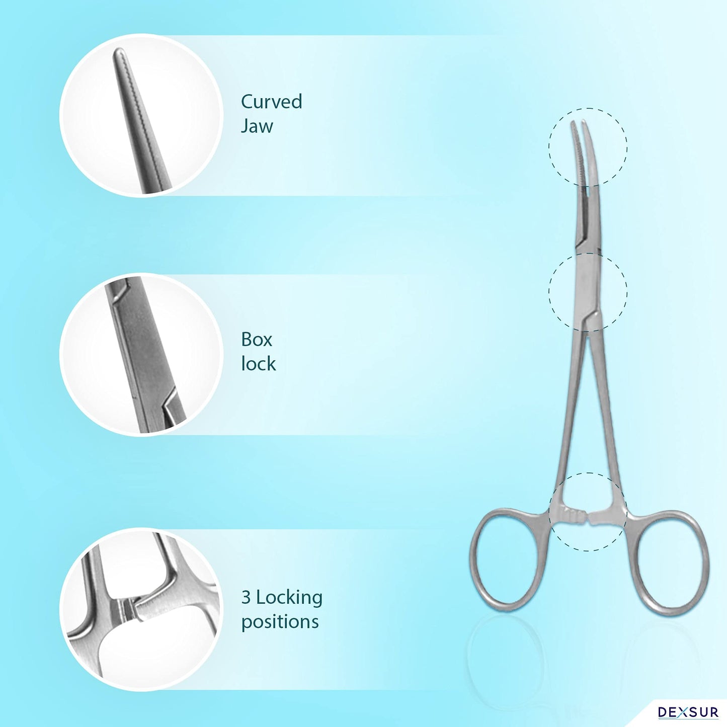 DEXSUR Precision Kelly Hemostat Forceps Locking Tweezers Clamp, Silver, 5.5 Inches, Curved Stainless Steel