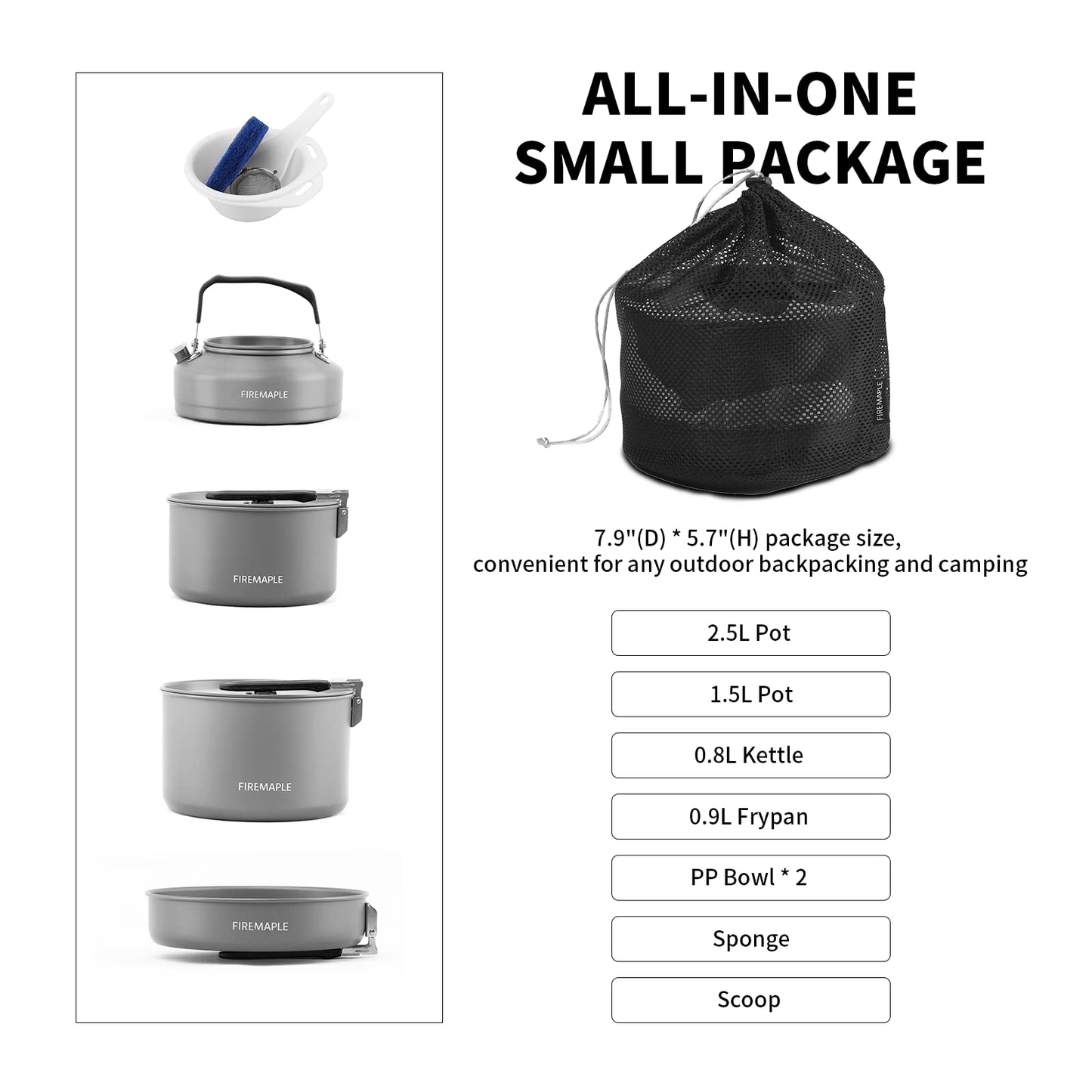 Fire-Maple Feast 4 Piece Camping Cookware Cookware Cookware Kit Outdoor Cookware Set with Pots, Kettle, Saucepans and Spatula for Hiking Fishing Picnic