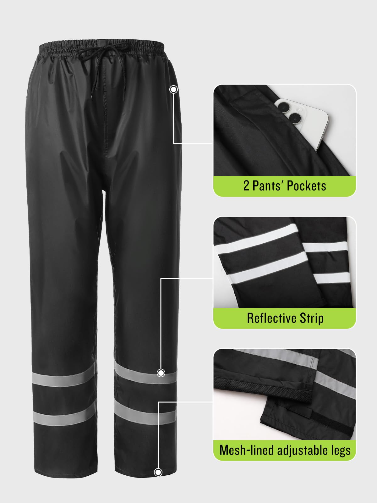 Men's Rain Suit High Visibility Reflective Work Rain Jacket Pants for All Sport Farm Fishing Motorcycle