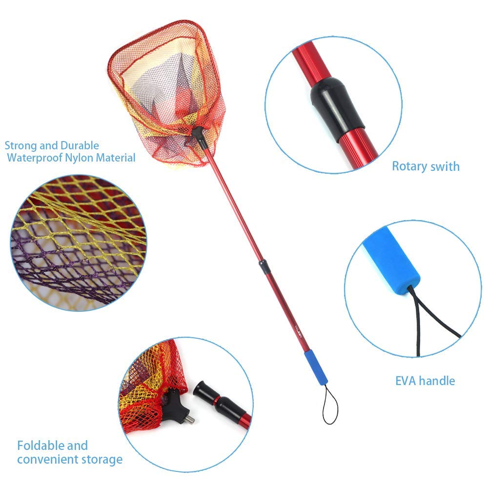 YVLEEN Kids Fishing Net for Lakes - Minnow Nets for Kids - Aluminum Collapsible Telescopic Fishing Pole Handle and Nylon Mesh Small Fishing net - Butterfly Nets for Kids Outdoor Playing