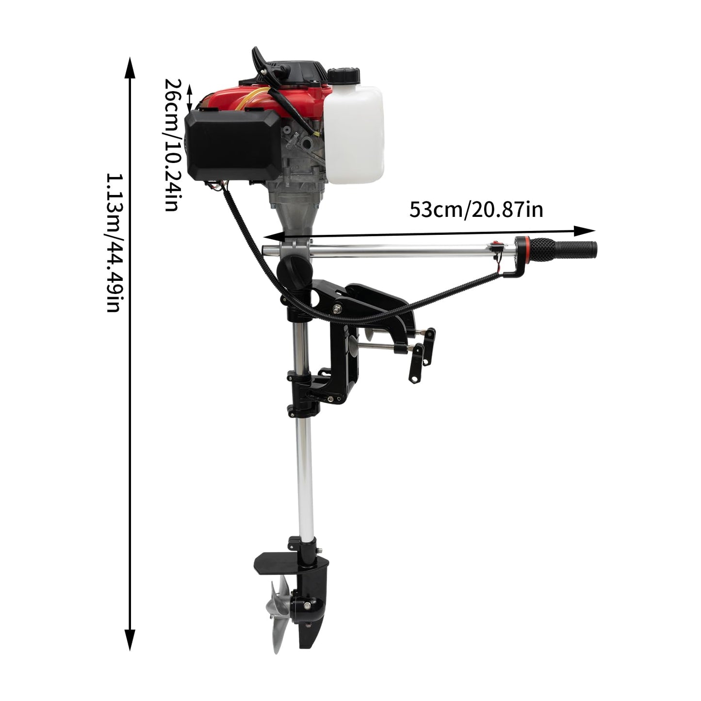 6HP Heavy Duty Outboard Motor, 170cc 4 Stroke Gas Outboard Boat Motor Engine with Air Cooling System, 3.2KW Single Cylinder Fishing Boat Engine for 3-7m Length