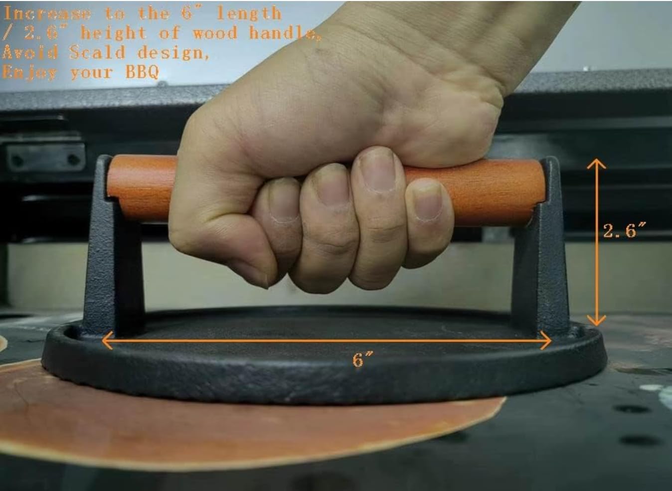 Burger Press 7.08" Round & 8.3”X4.3”Rectangle Heavy-Duty Cast Iron Smash Meat Steak With Wood Handle for Blackstone Camp chef Pitboss Weber Treager Griddle Grills (Round & Rectangle)