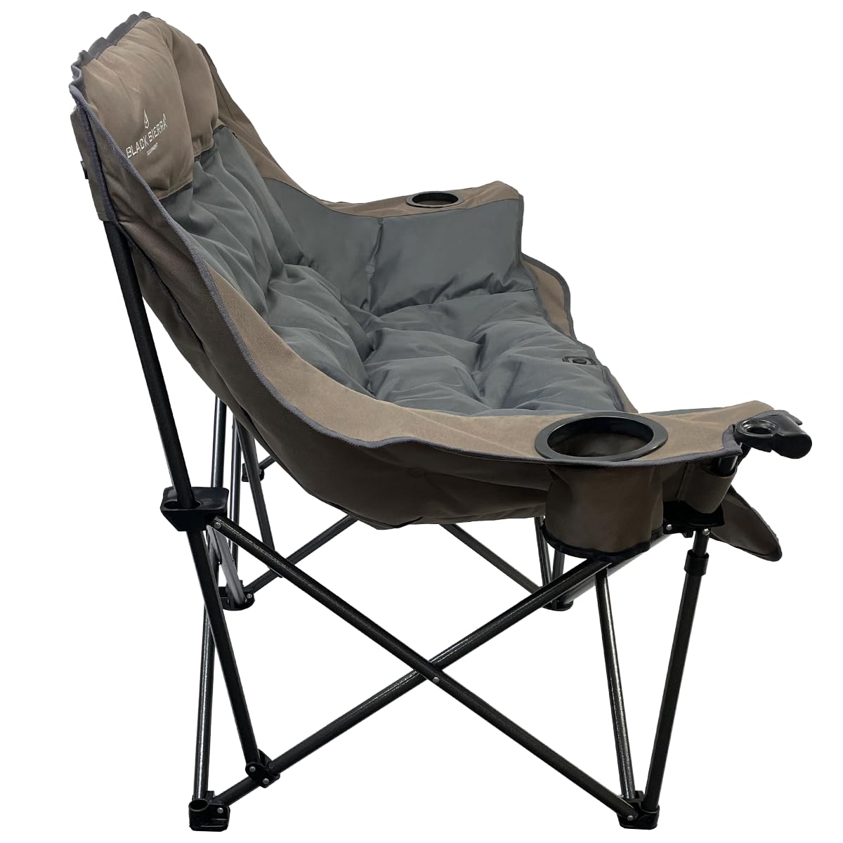 Black Sierra Oversized Plush Padded Camping Sofa, Portable Outdoor Loveseat Supports 500 Lbs, XL Foldup Couch w/Dual Cupholders and Carry Bag, Great for Beach, Camping, RV, Patio
