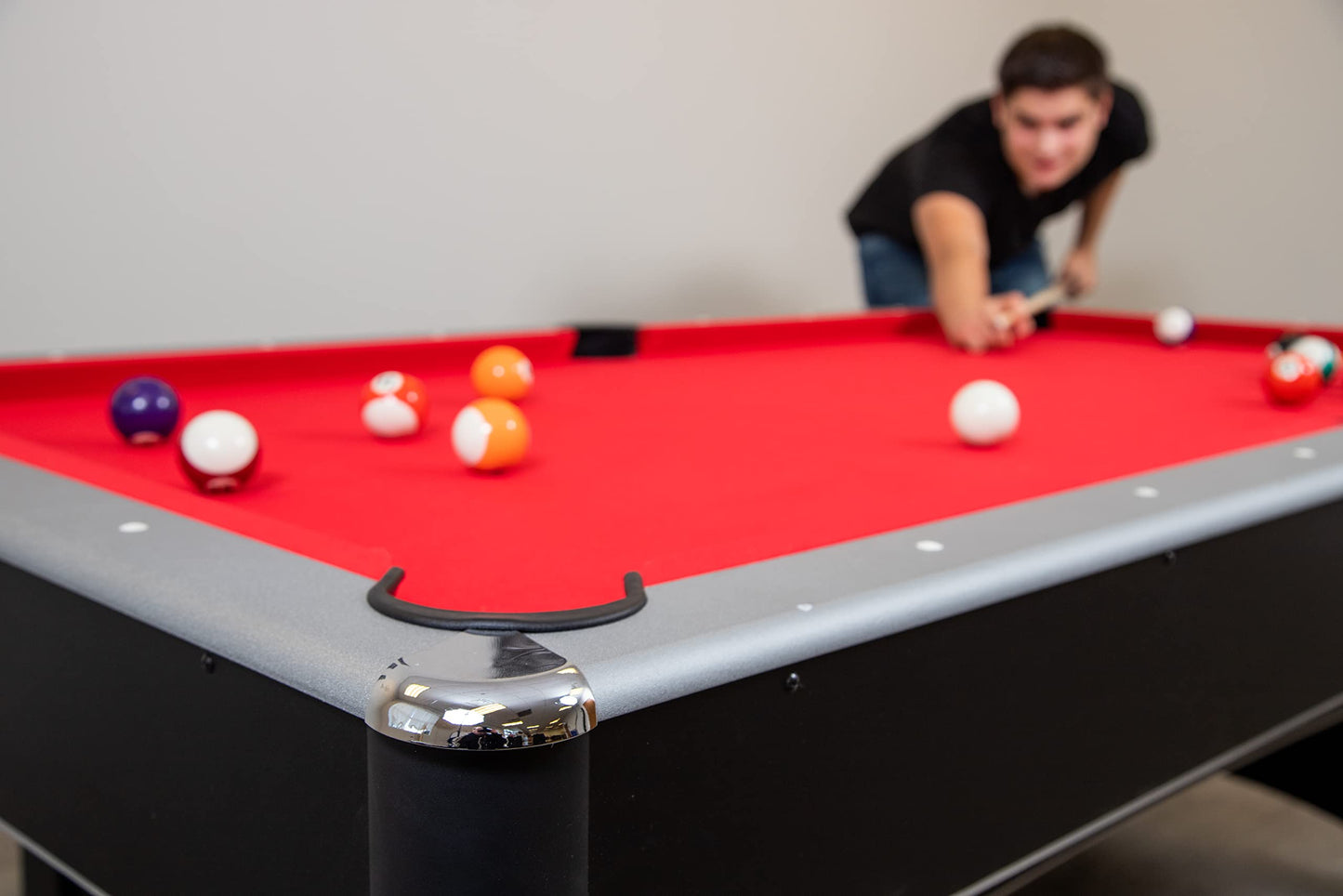 Hathaway Maverick 7 Foot Pool Table with Table Tennis Top – With Accessories for Both Games – Space-Saving Ping Pong and Pool Table Combo for Families – Matte Black Finish, Red Felt