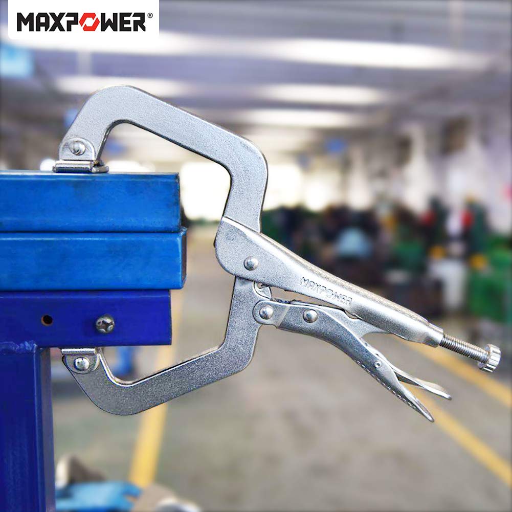 MAXPOWER 15-pc Locking Pliers Set with C-clamps, Long Nose, Pinch Off, Sheet Metal Clamp, U Shaped Pliers and Tool Bag