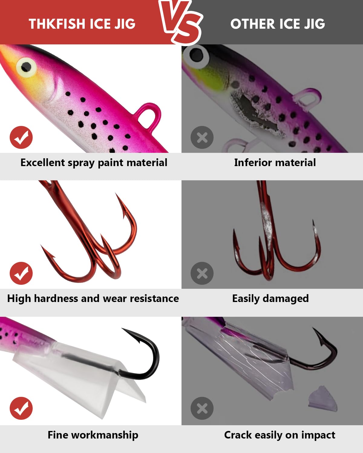 THKFISH Ice Fishing Jigs Ice Fishing Lures Ice Fishing Gear for Crappie, Panfish, Walleye, Bluegill Vertical Jigs Kit Ice Fishing Tackle 4PCS/8PCS 10g(0.35oz) 18g(0.63oz)