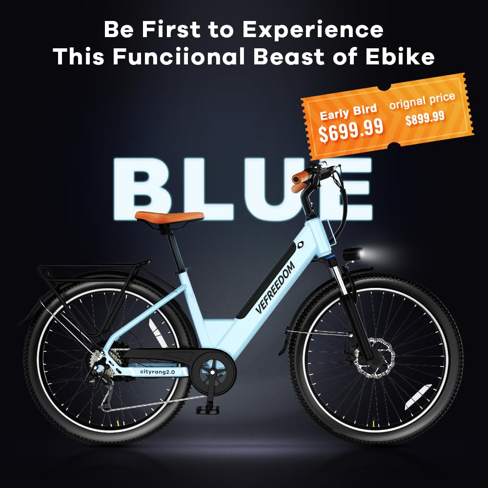 Cityrang 2.0 Electric Bike for Adults with 1000W Peak Motor, 15AH Removable Battery and up to 70Miles 25MPH,UL Certified 26" Electric Commuter Bike with 7-Speed and Adjust Front Suspension