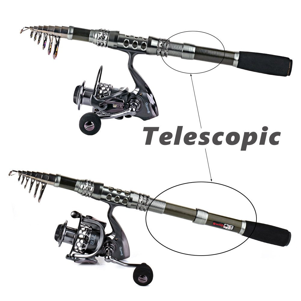 Sougayilang Telescopic Fishing Rod Reel Combos with Carbon Fiber Fishing Pole Spinning Reels and Fishing Accessories