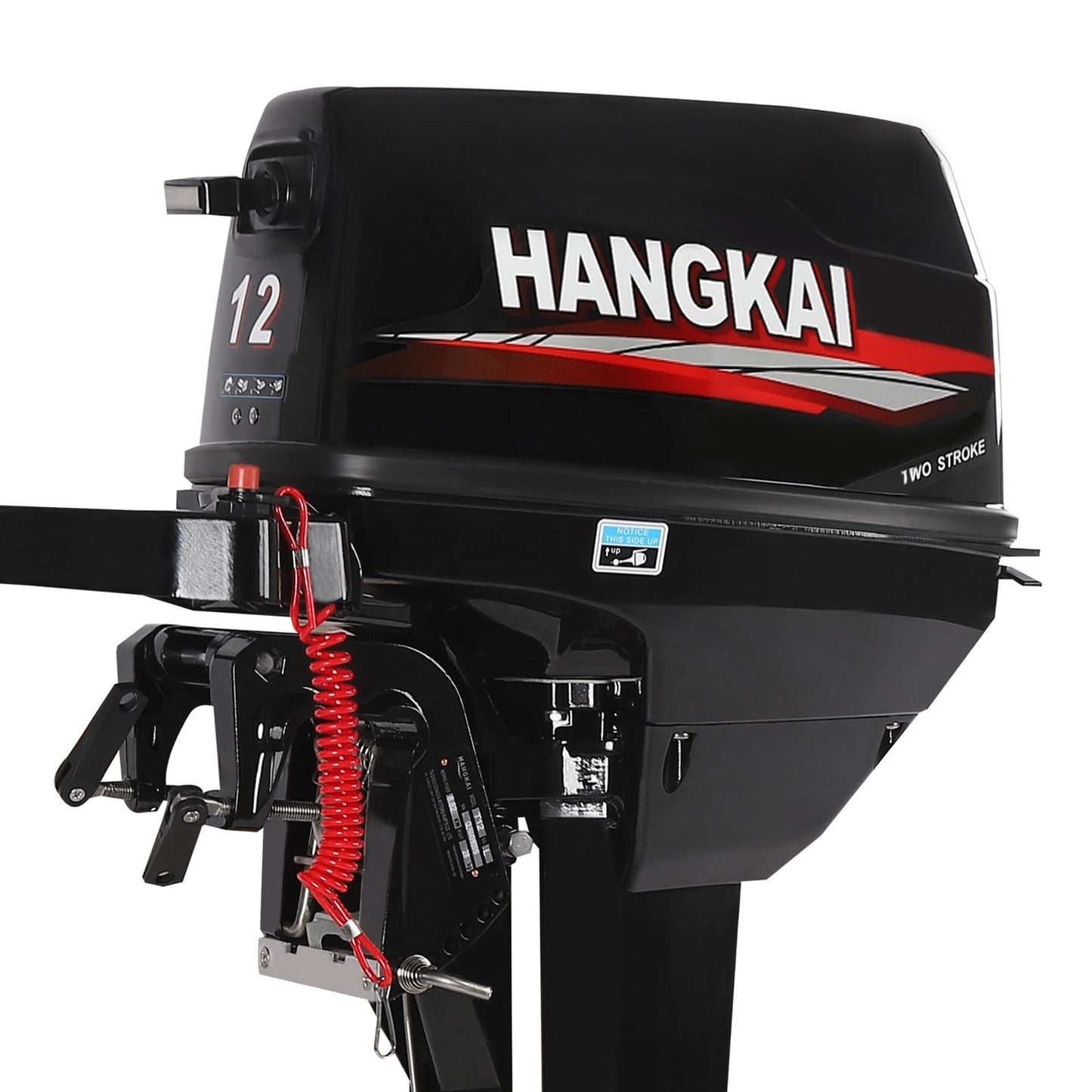 6HP Heavy Duty Outboard Motor, 170cc 4 Stroke Gas Outboard Boat Motor Engine with Air Cooling System, 3.2KW Single Cylinder Fishing Boat Engine for 3-7m Length