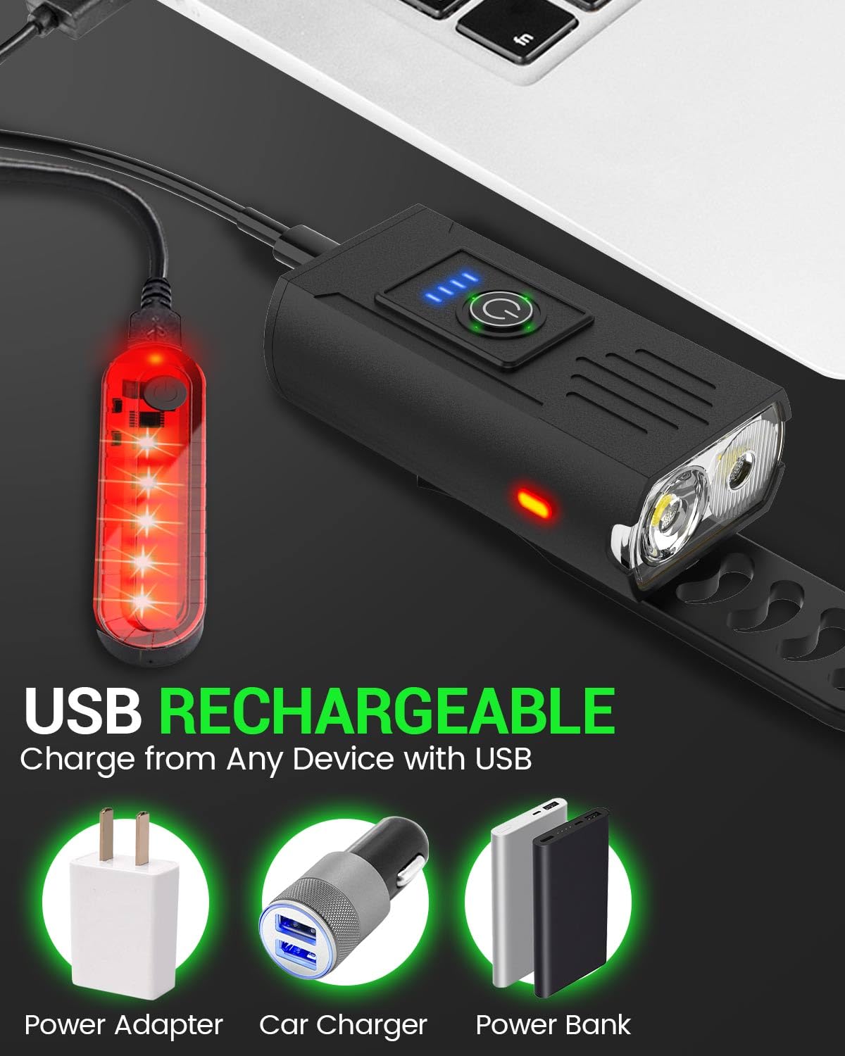 Victoper Bike Light, High Lumens Super Bright Bicycle Lite, 6+4 Modes USB Rechargeable Bike Headlight & Taillight Set, Waterproof Safety Bike Front & Rearlight for Road, Mountain, Night Riding