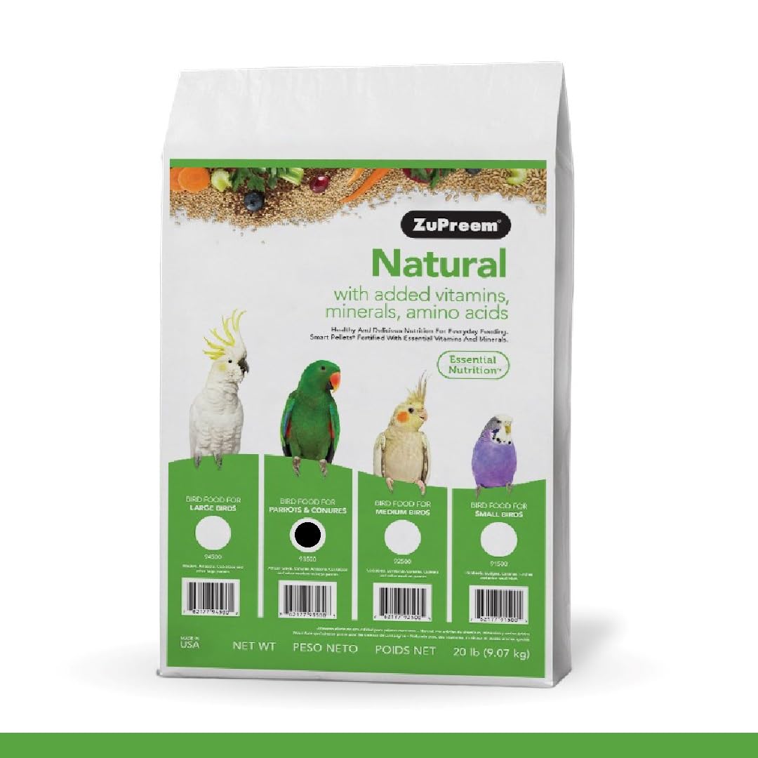 ZuPreem Smart Selects Bird Food, Daily Nutrition for Parrots, Conures, Caiques, African Greys, Eclectus, Small Cockatoos, Bird Feed Pellets & Seed Blend, Parrot Food, (Medium/Large, 4 lb bag)