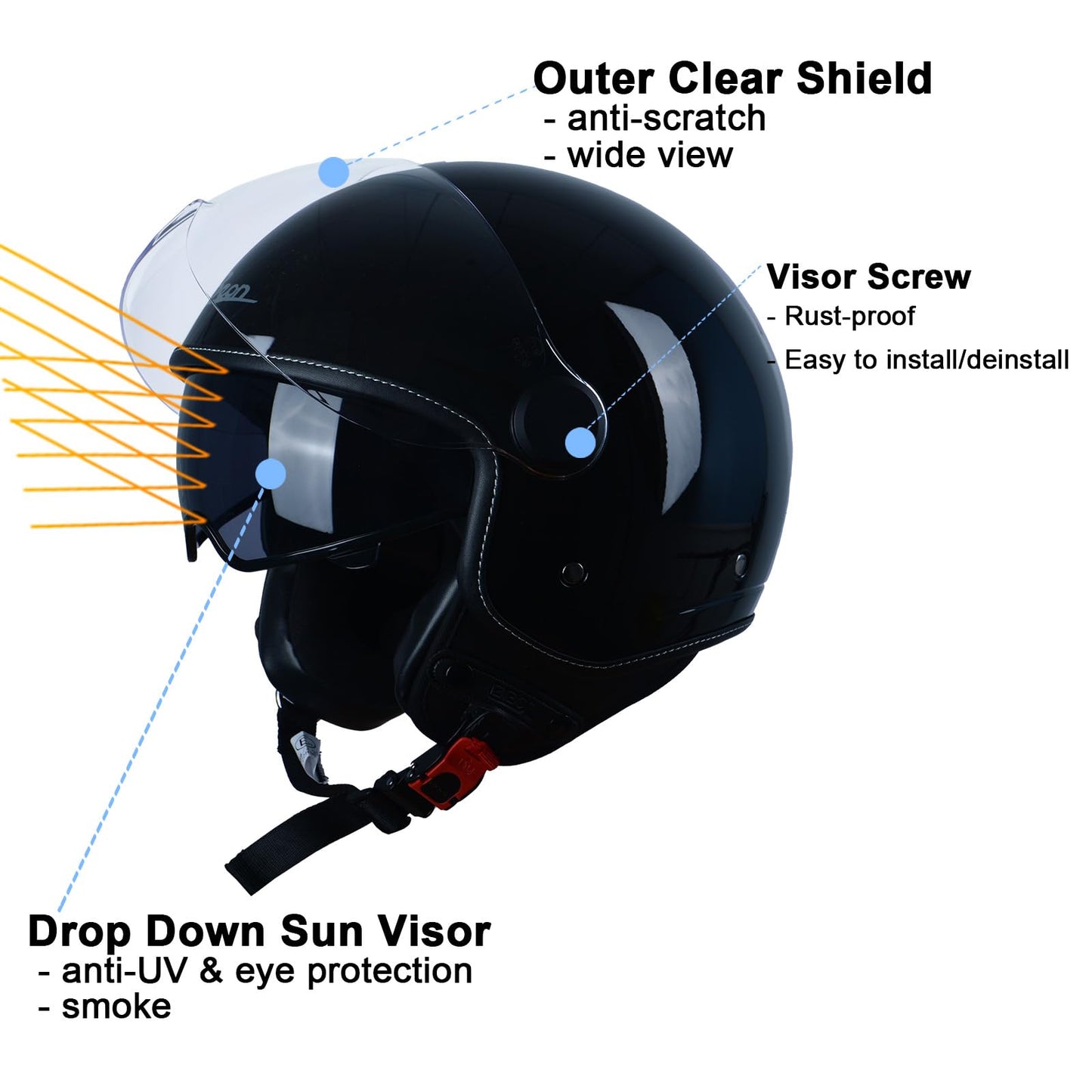 Open Face Motorcycle Helmet for Adults, DOT Approved,3/4 Retro Vespa Helmet, Dual Visors Men's and Women's Motorbike Casco for Moped Cruiser Bobber and Chopper