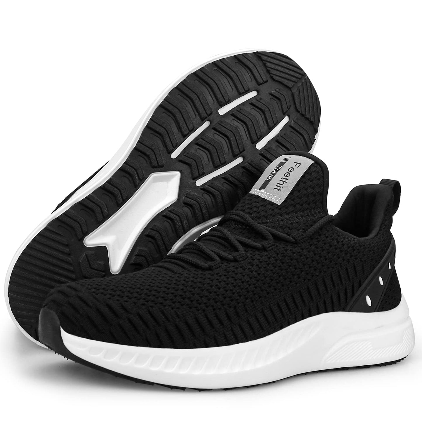Feethit Mens Slip On Walking Shoes Non Slip Tennis Running Shoes Lightweight Workout Sneakers Black White Size 11.5