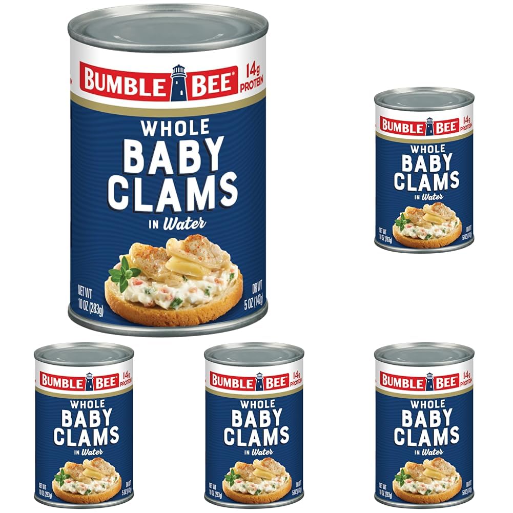 Bumble Bee Whole Baby Canned Clams, 10 oz Can (Pack of 12) - Ready to Eat - 13g Protein per Serving - Gluten Free