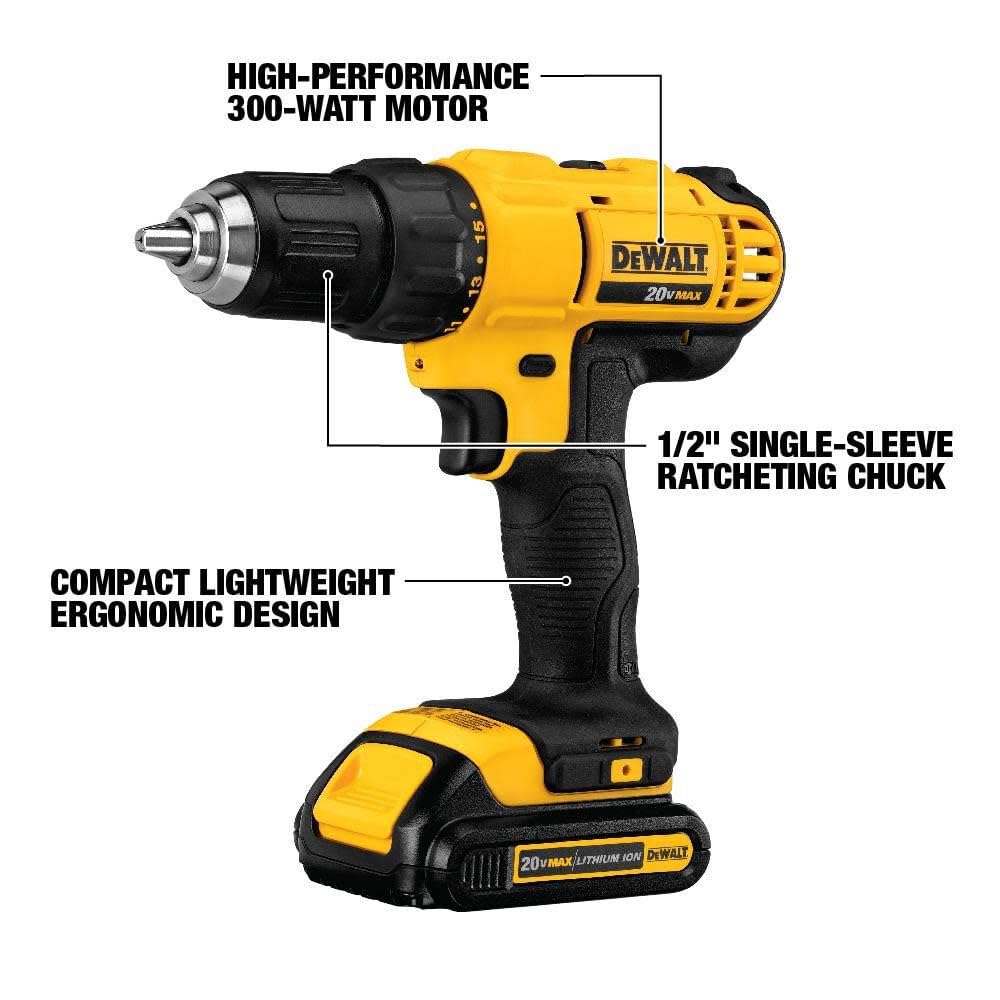 DEWALT 20V Max Cordless Drill/Driver Kit, 2 Batteries and Charger Included (DCD771C2)