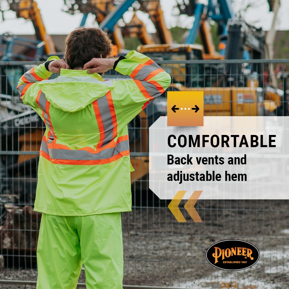 Pioneer Hi Vis Lightweight Waterproof Safety Rain Suit - Reflective Work Rain Gear for Men and Women