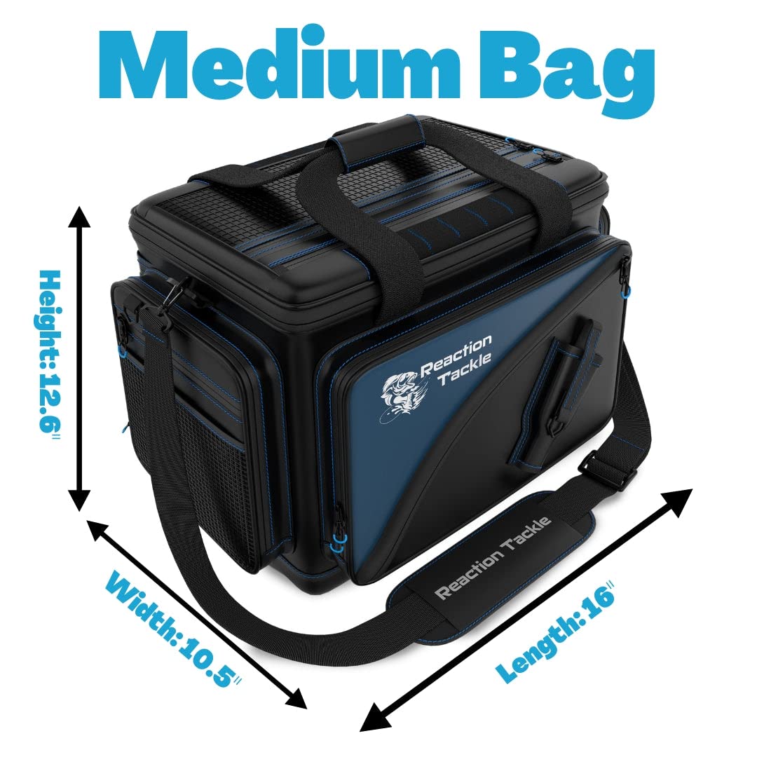 Reaction Tackle Fishing Tackle Bag – Salt Water Resistant Fishing Bag, 1000D PVC Waterproof Material, Tackle Box Organizer with Dividers for 3600 or 3700 Trays (Small, Medium, Backpack only fit 3600)