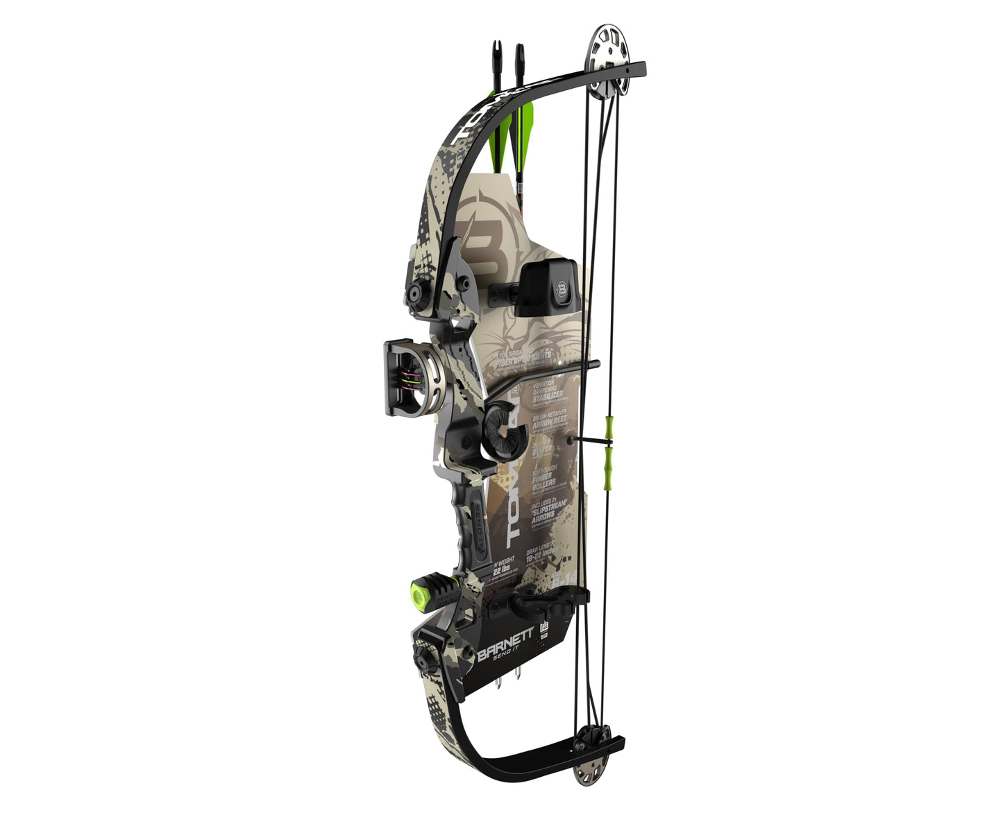 Barnett Tomcat Youth Compound Bow, Right-Handed Bow for Young Archers 8+, 17-22lb Draw Weight, 18-22in Draw Length, with 3 Pin Fiber Optic Sight, 2 Arrows, Attached Quiver