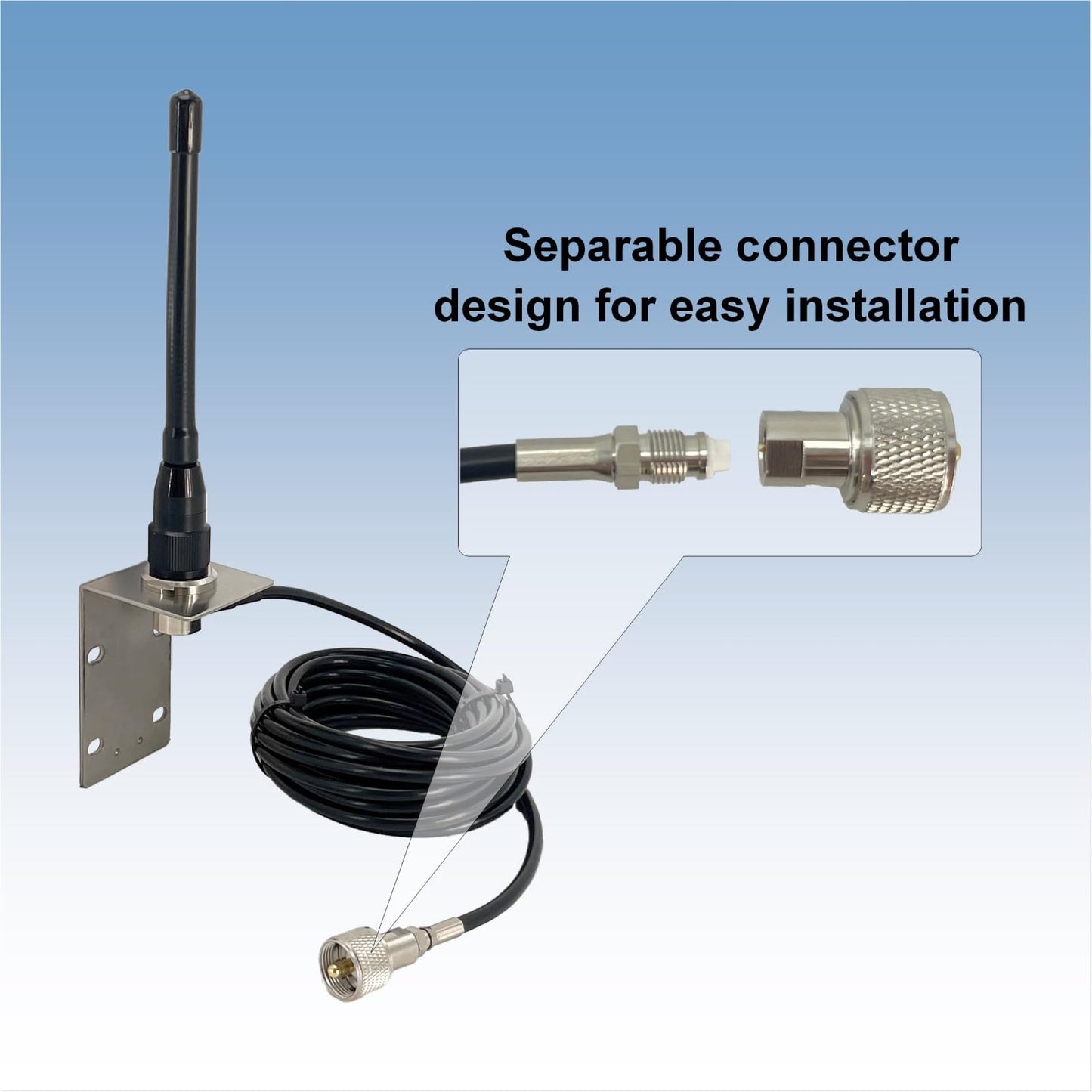 VM100 VHF Marine Radio Antenna,44 Inch Waterproof Fiberglass Boat Antenna with Adjustable Ratchet Fixed Mount and 16 ft RG-58U Cable