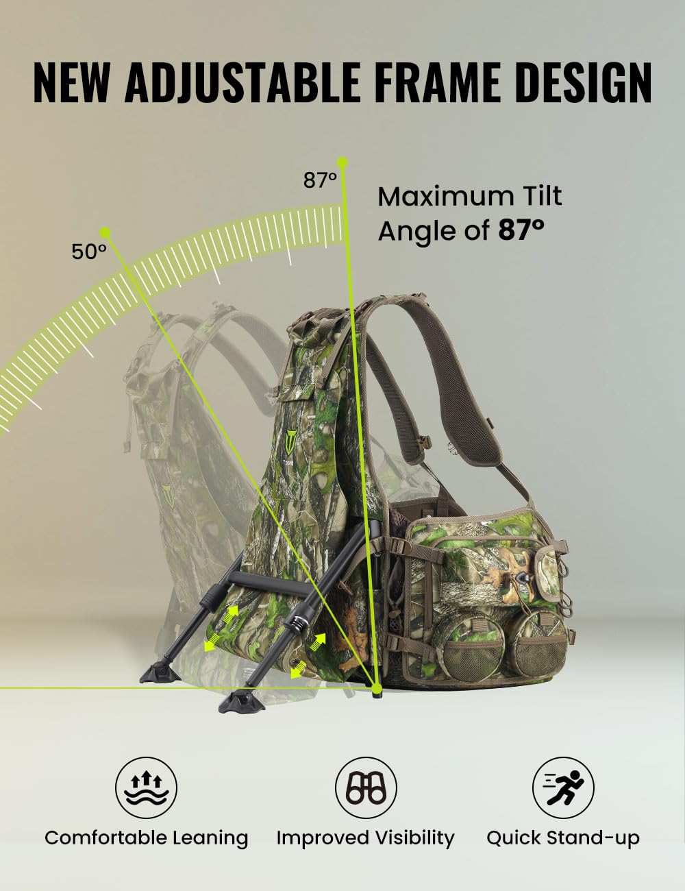 TIDEWE Turkey Vest with Seat, Hunting Vest with Game Pouch and Kickstand, Strut Camo Turkey Hunting Clothes for Men Women