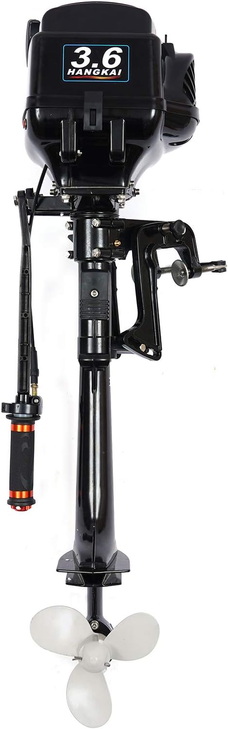 2 Stroke Gas Outboard Motor 3.6HP 55CC Short Shaft Fishing Boat Engine 360° Steering Tiller Control Saltwater Outboard Boat Motor with CDI Water Cooling System for Kayak, Canoe, Dinghy