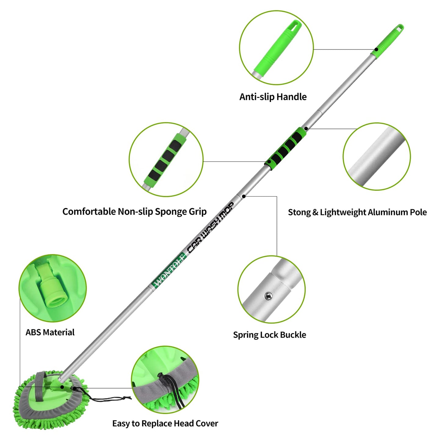 62'' Car Wash Brush with Long Handle Chenille Microfiber Car Wash Mop Mitt Car Cleaning Kit Windshield Window Squeegee Car Duster Microfiber Towels Wheel Tire Brush for Cars RV Truck Boat
