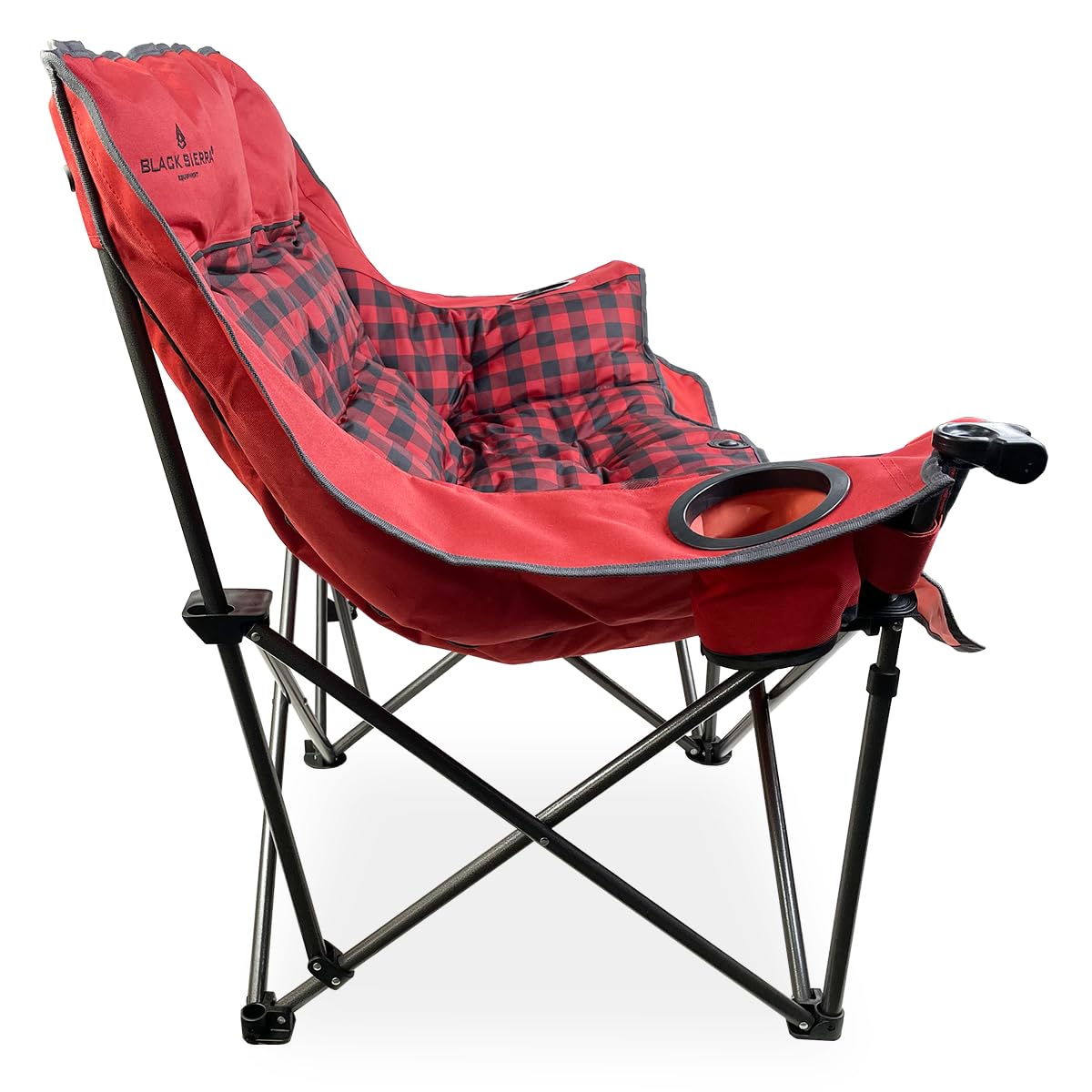 Black Sierra Oversized Plush Padded Camping Sofa, Portable Outdoor Loveseat Supports 500 Lbs, XL Foldup Couch w/Dual Cupholders and Carry Bag, Great for Beach, Camping, RV, Patio