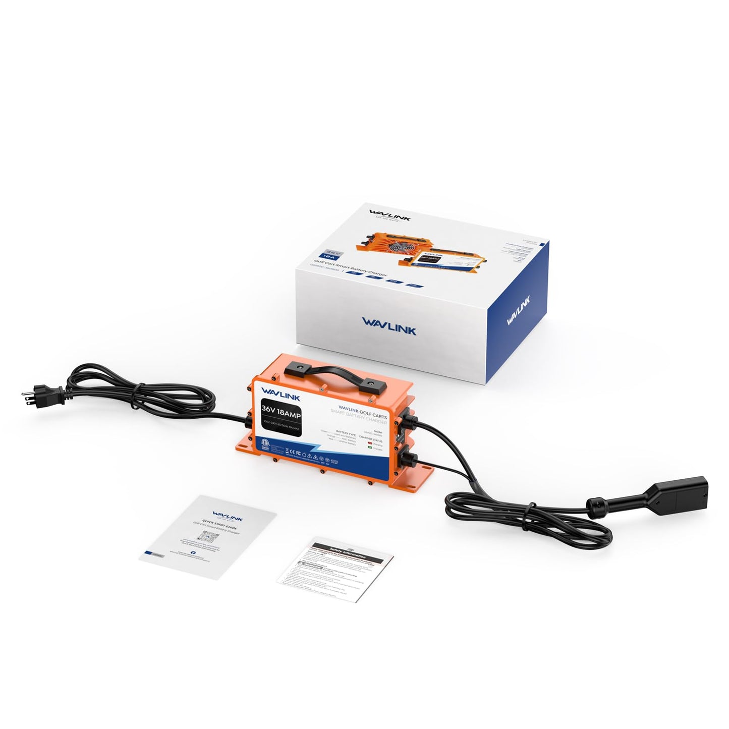 WAVLINK Golf Cart Battery Charger, 36V 18AMP, 738W Output, IP67 Waterproof, LiFePO4/NMC/Lead-Acid Compatible (D Plug for TXT/EZGO)