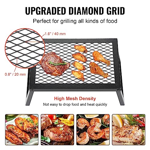 VEVOR Folding Campfire Grill, Heavy Duty Steel Mesh Grate, 22.4" Portable Camping Grates Over Fire Pit, Camp Fire Cooking Equipment with Legs Carrying Bag, Grilling Rack for Outdoor Open Flame Cooking