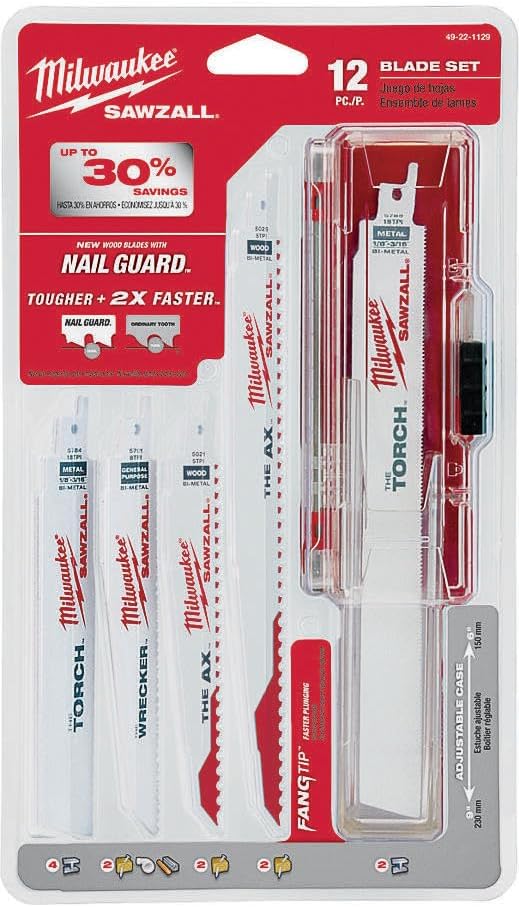 Milwaukee Electric Tool 49-22-1129 Sawzall Reciprocating Saw Blade Set, 12 Pc, White
