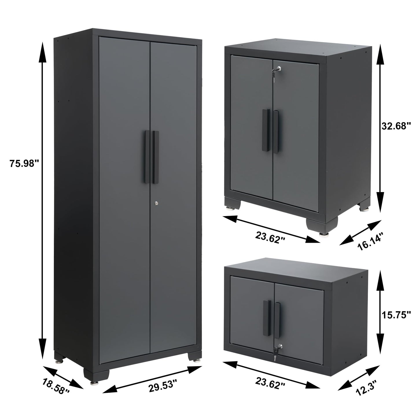 Torin Garage Cabinets Storage System, 9 Piece Included Steel Drawers Rolling Chest,Locked Storage Cabinet, Perfect for Organizing Garage and Tools, 129.92", Black/Grey