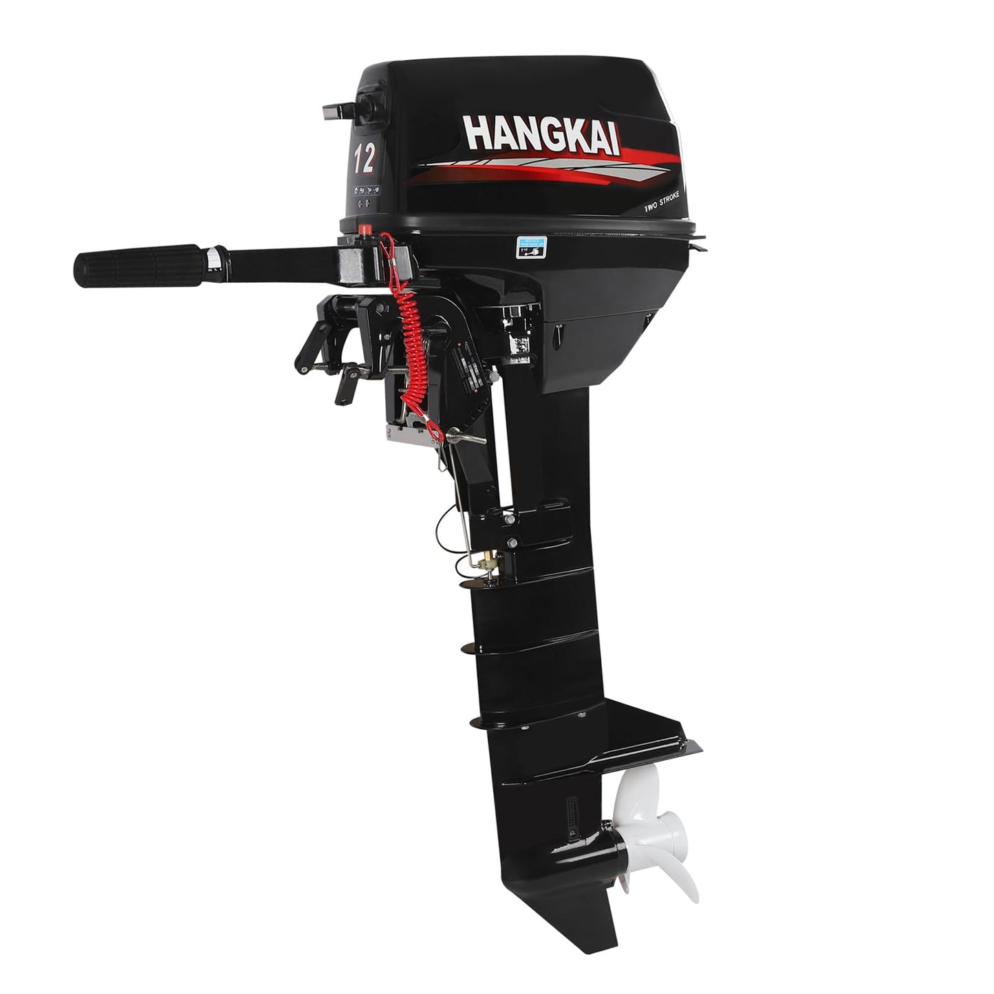 6HP Heavy Duty Outboard Motor, 170cc 4 Stroke Gas Outboard Boat Motor Engine with Air Cooling System, 3.2KW Single Cylinder Fishing Boat Engine for 3-7m Length