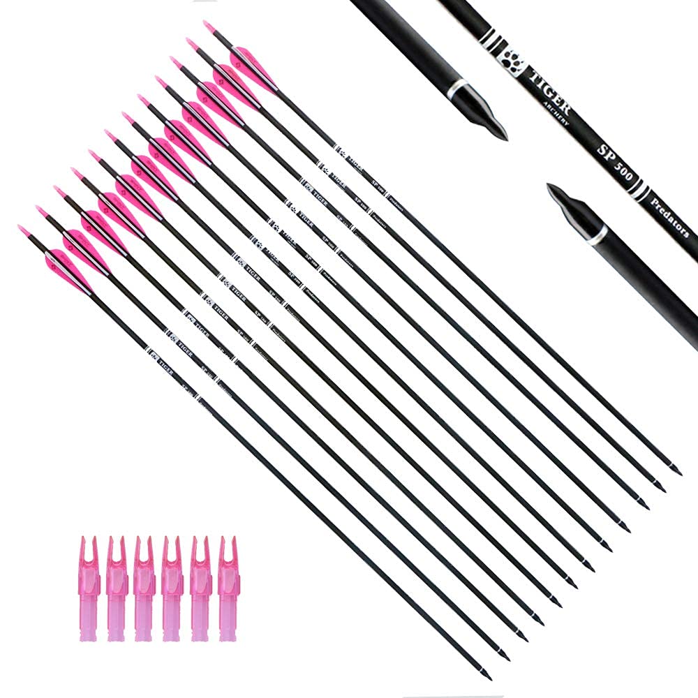 30Inch Carbon Arrow Practice Hunting Arrows with Removable Tips for Compound & Recurve Bow(Pack of 12)