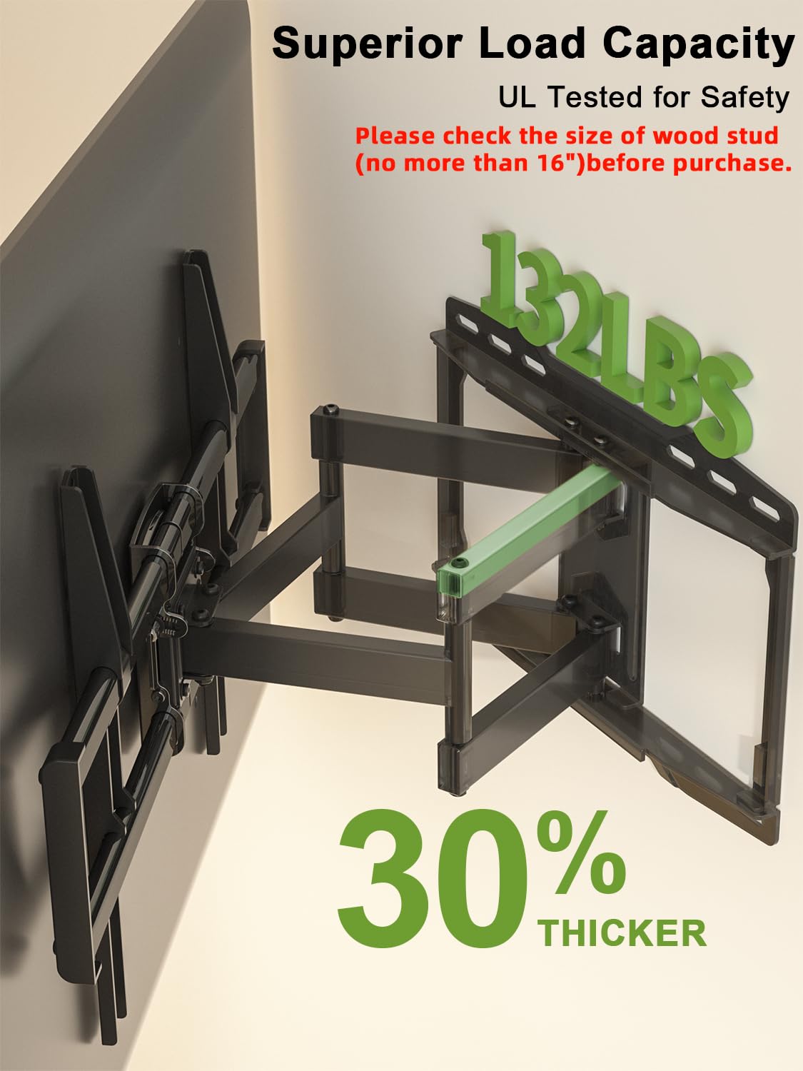 USX Mount Full Motion TV Wall Mount for 42-85 inch, TV Mount Swivel and Tilt,Wall Mount Bracket with Dual Articulating Arms Up to 132lbs, VESA 600x400mm, Max 16" Wood Studs, UL Listed XML019